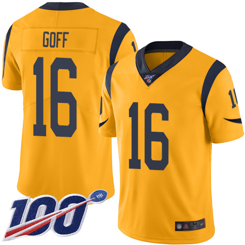 Los Angeles Rams Limited Gold Men Jared Goff Jersey NFL Football #16 Rush Vapor Untouchable->women nfl jersey->Women Jersey